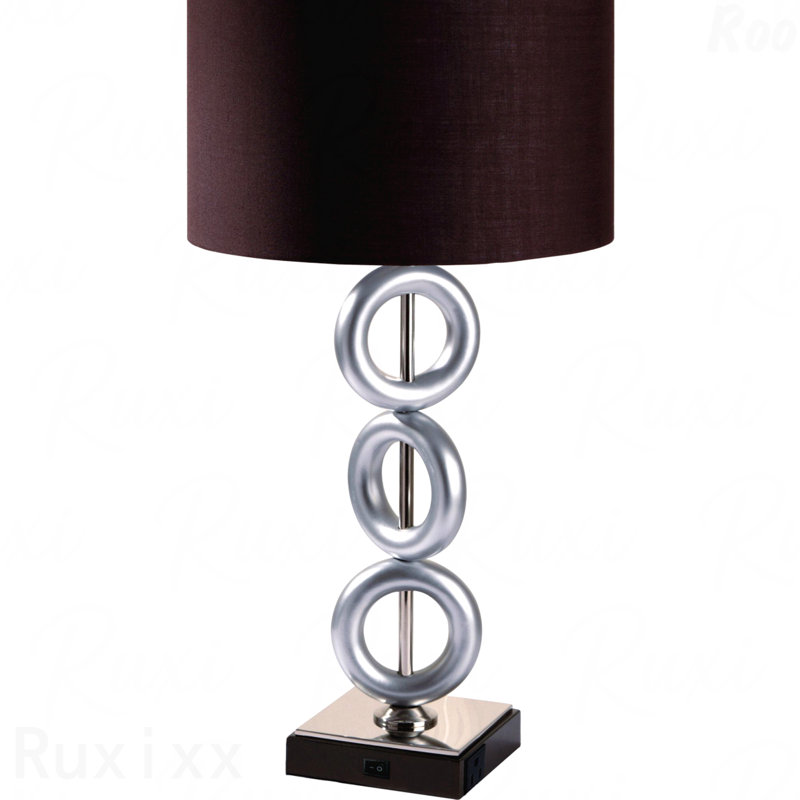 Lampe de table - structure en métal de 29 po de hauteur, finition argentée, style anneau, abat-jour rond espresso