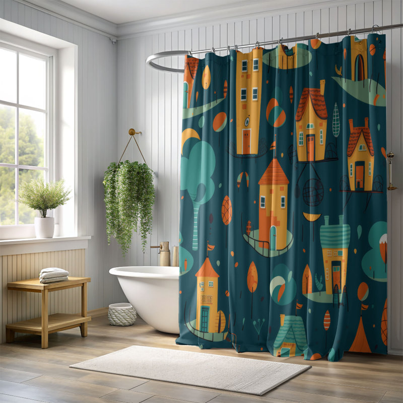 Zippy City - Rideau de douche Premium, H 74 po x l 71 po