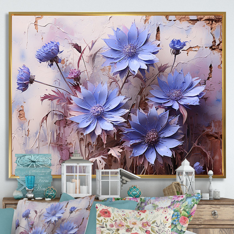 Mauve cornflowers mauve, Cadre flottant doré, H 34 po x l 44 po