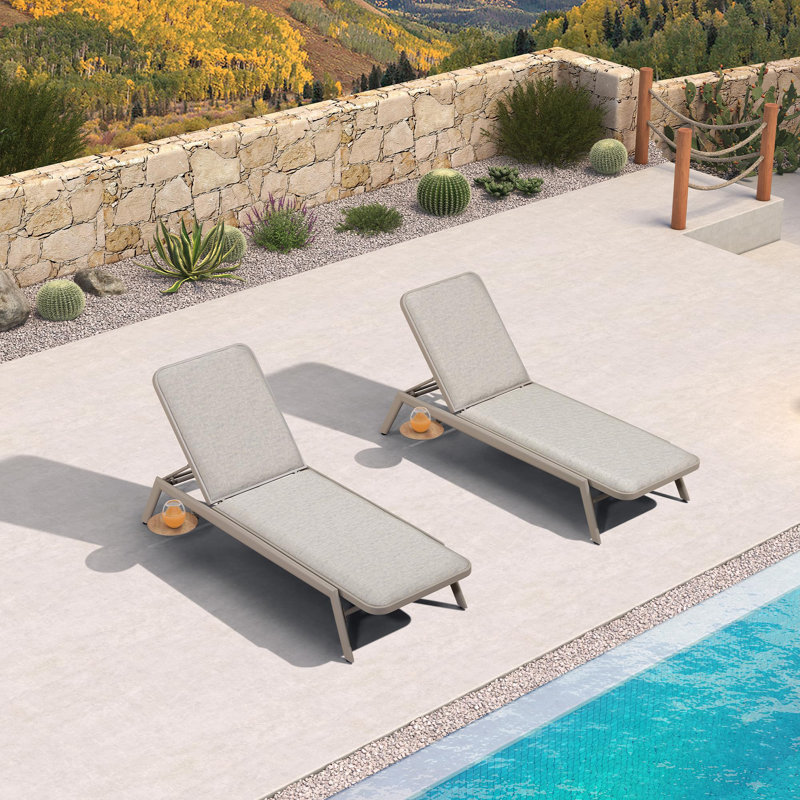 Ensemble de 2 chaises longues réglables en aluminium pour terrasse inclinable avec coussin