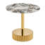 Table de bout ronde moderne avec plateau en verre trempé et base en métal doré, table de chevet aspect marbre blanc