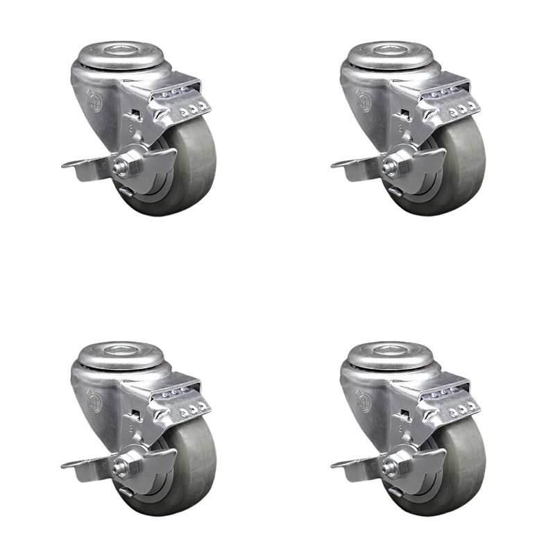 Ensemble de roulettes en polyuréthane 4 trous avec frein, Gris