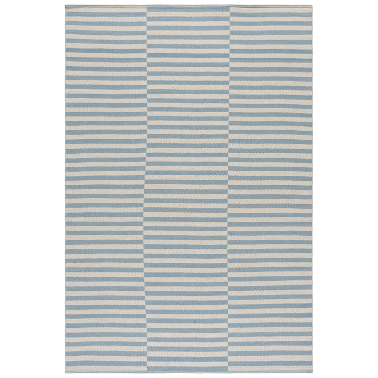 Ilona Striped Hand-Woven Flatweave Cotton Area Rug in Ivory/Light Blue