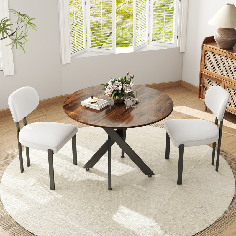 Ensemble repas rond à piédestal, Orange, Brun, 3
