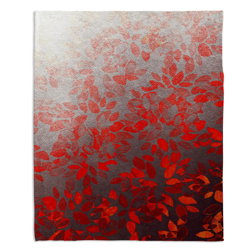 Couverture sherpa doux rouge à motif floral, l 51 po x L 60 po