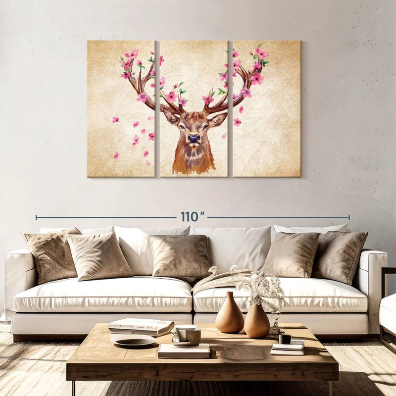 Brampt Pink Floral Deer, 48" H x 74" W