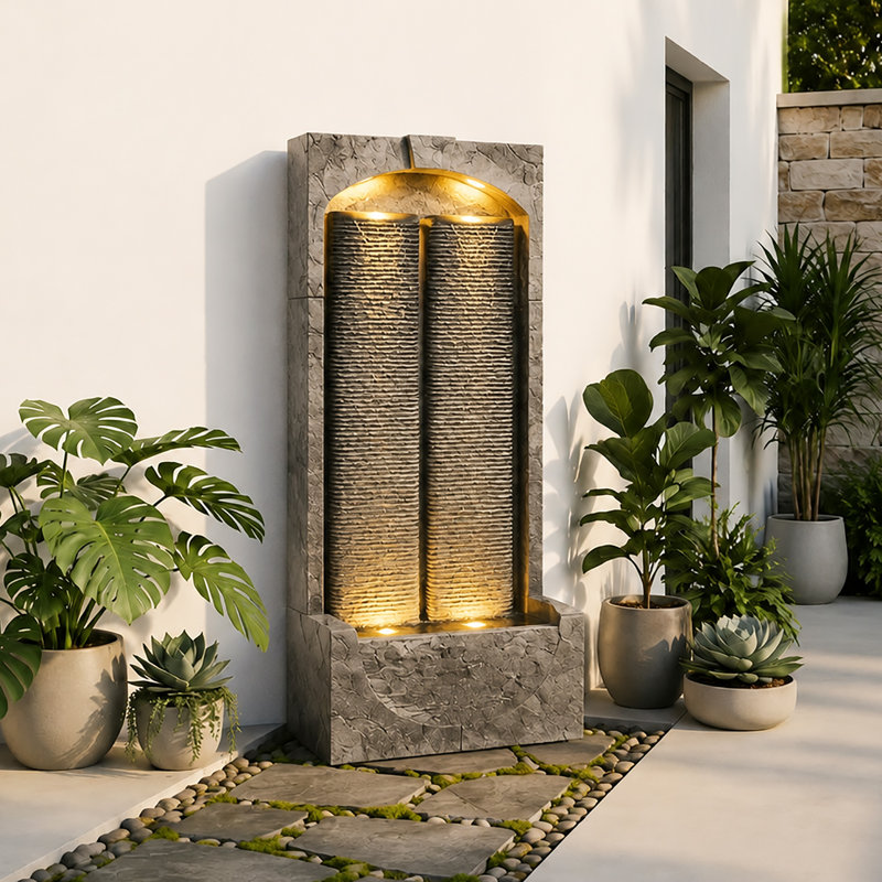 Fontaine d'eau de jardin autoportante en fausse ardoise courbée mdj pottery
