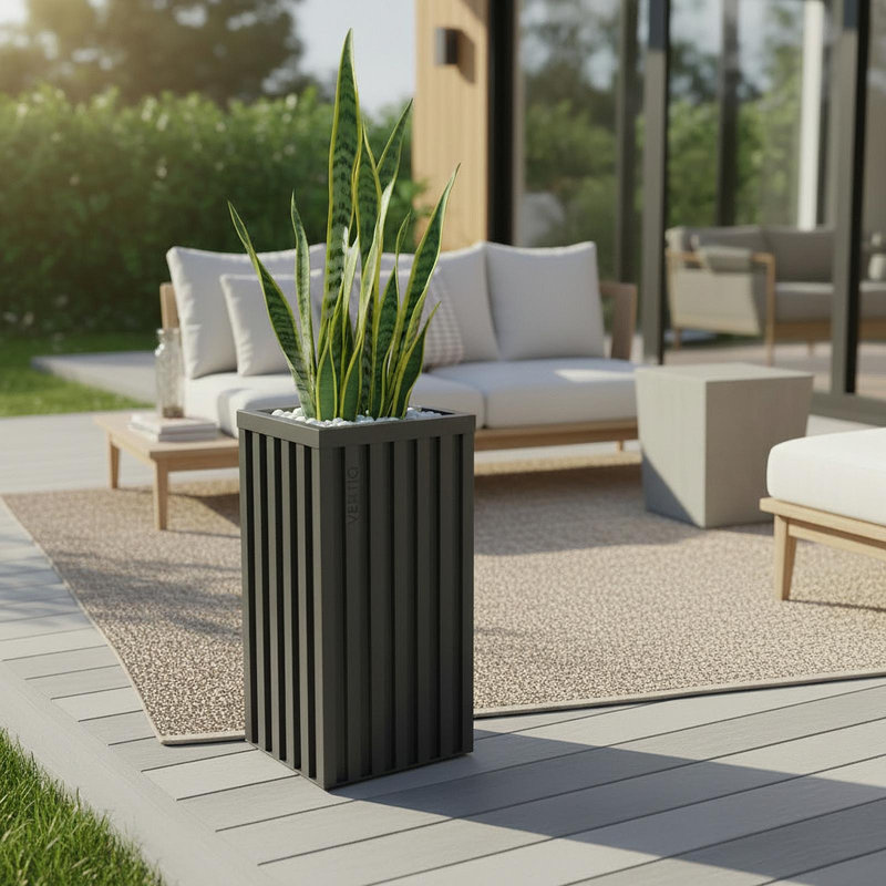 Square Grove Column Planter - Black, Black