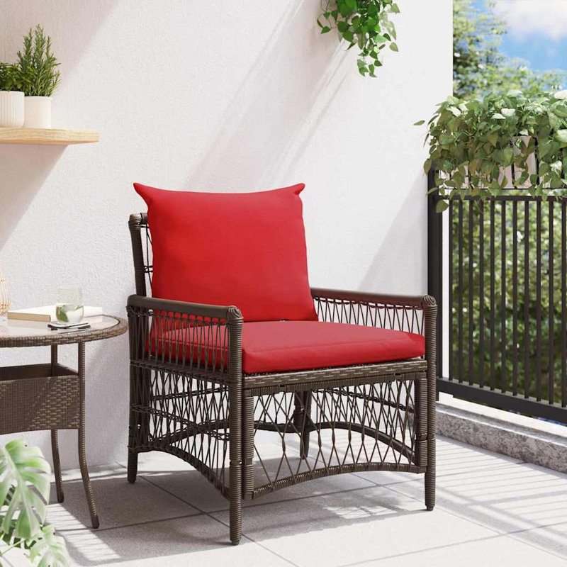 Outdoor Patio Dining Chair with Cushion, Red, Brown