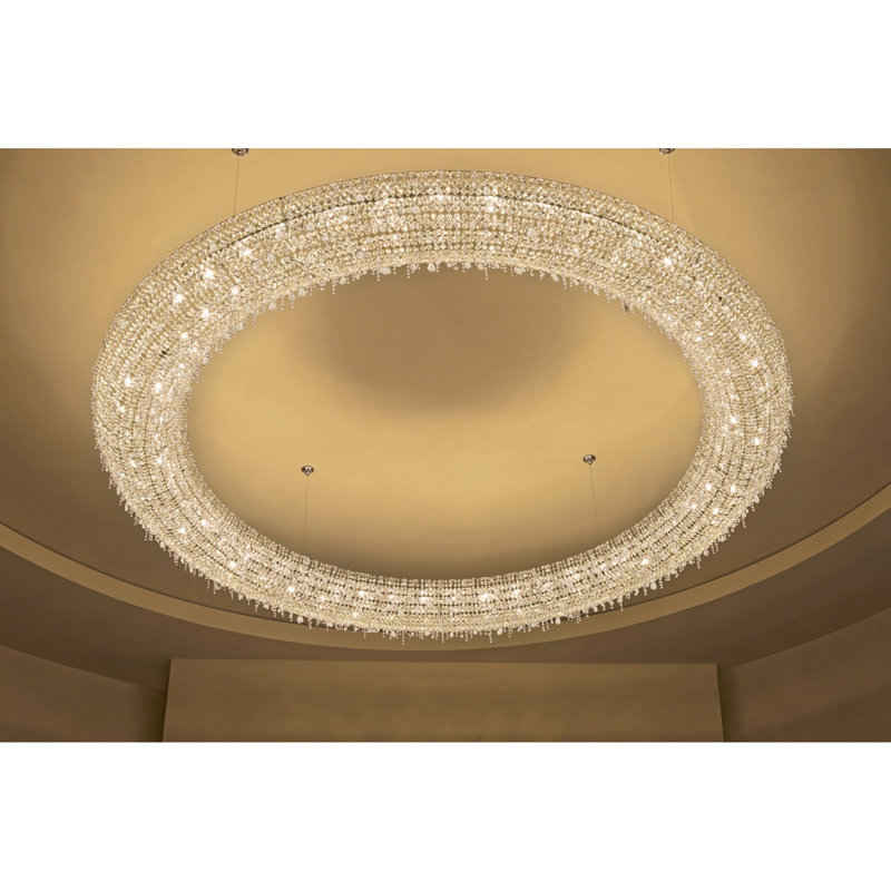 Lustre suspendu en fer 12 lumières, Laiton, H 20 po x l 120 po x P 120 po, Transparent