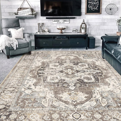 Tapis antidérapant lavable antidérapant pour salon, salle à manger, chambre à coucher, tapis à poils courts et ultra doux (beige)