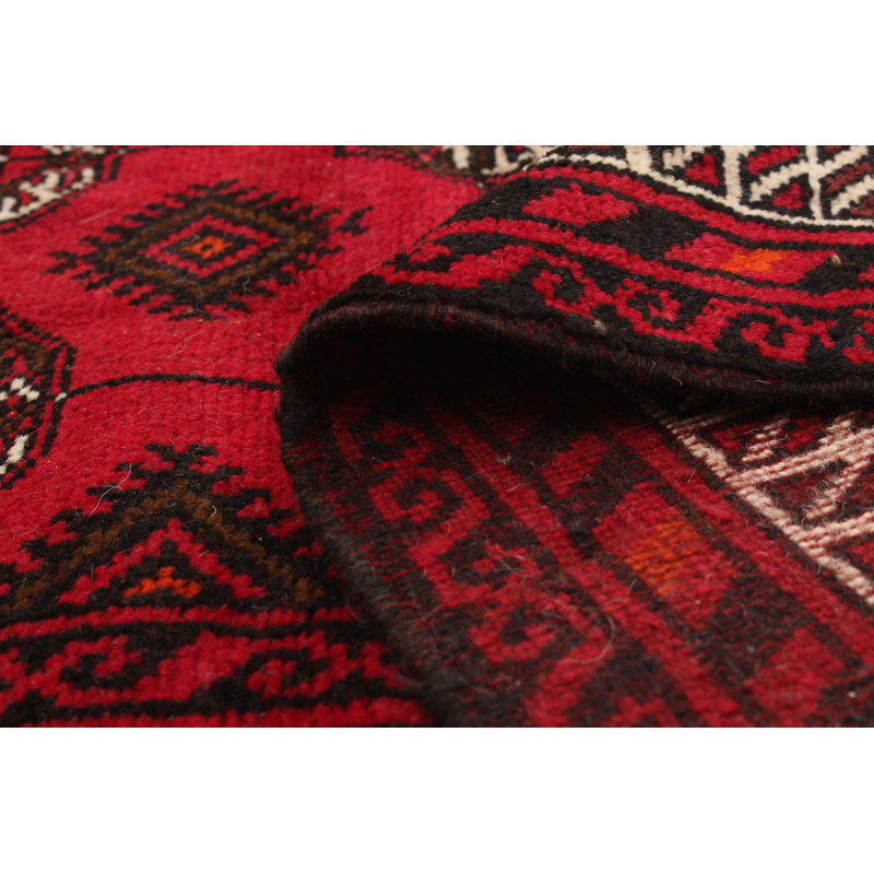 Tapis décoratif en laine de conception unique noué à la main des années 1990 esari turkman rouge 4 pi x 5 pi 10 po
