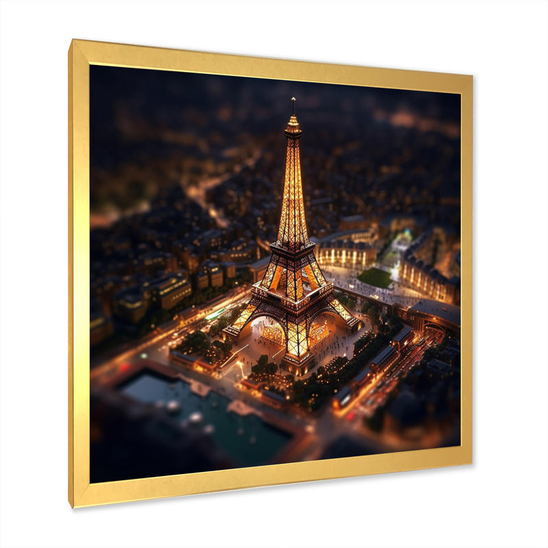 «Paris Eiffel Tower Neon Light», reproduction sur toile encadrée, H 16 po x l 16 po x P 1 po, Cadre doré à une seule photo