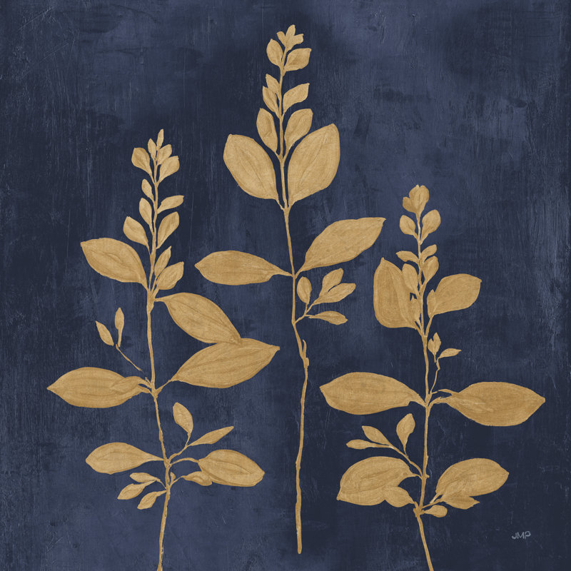 «Botanical Study IV Gold Navy» par Julia Purinton - reproduction, H 12 po x l 12 po, Toile tendue