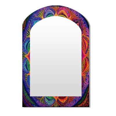Sacré Mandala - miroir unique de forme unique Boho Mandala, grand miroir mural rose, impression d'art en métal
