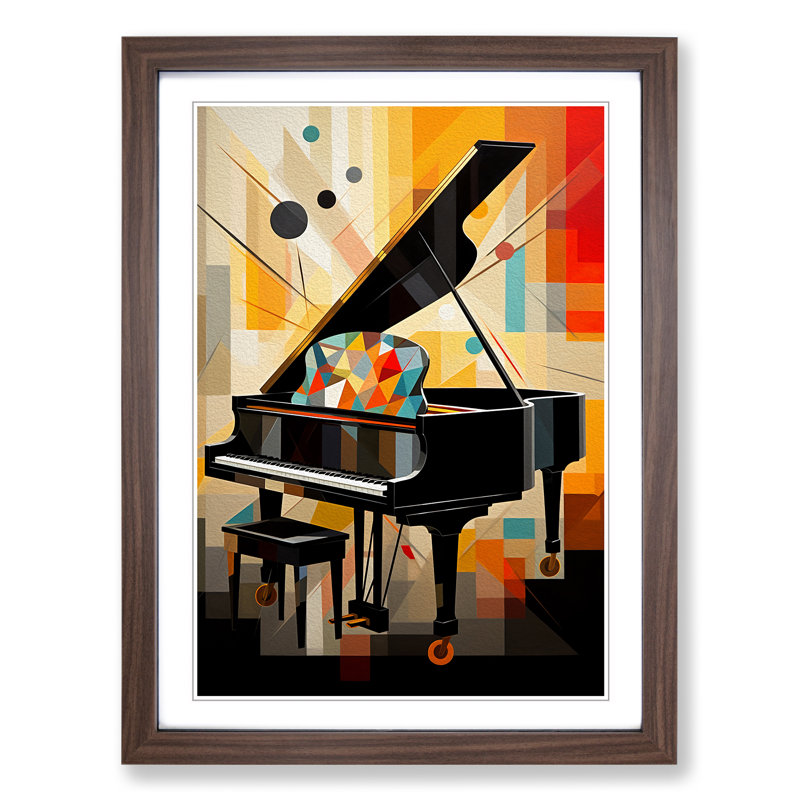 Piano Geometric - Single Picture Frame Print on Wood, 64cm H x 46cm W x 2cm D, Walnut