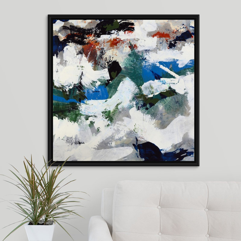 « escape ii », peinture sur toile, H 31,7 po x l 31,7 po x P 1,75 po, Cadre flottant noir