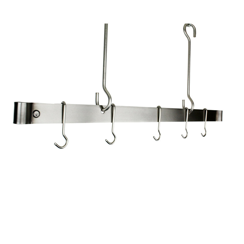 Handcrafted Offset Hook Ceiling Bar, 20'' H x 60'' W x 1'' D, Stainless Steel