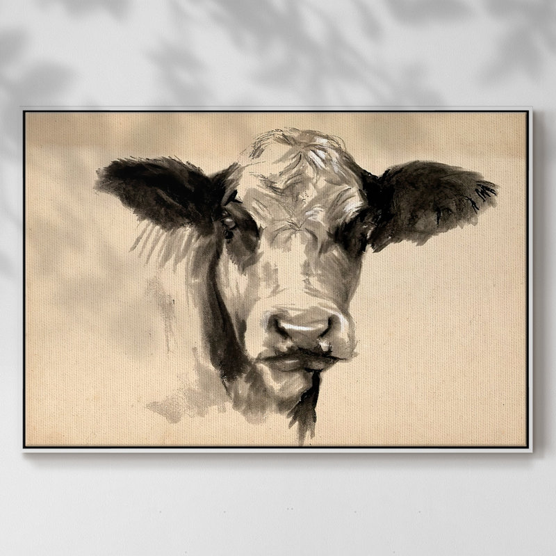Vache gris anthracite II, H 17 po x l 25 po x P 2 po, Cadre blanc