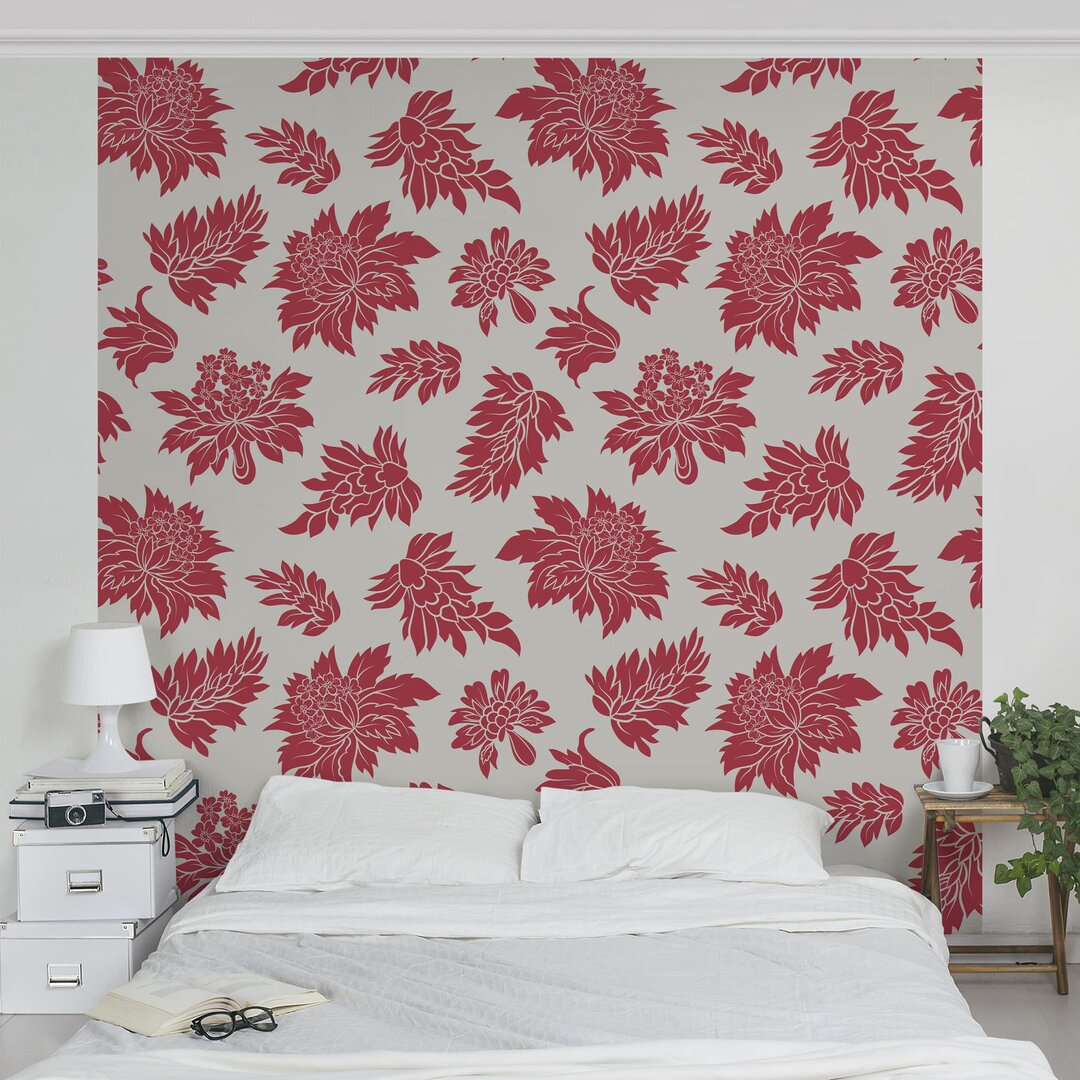 Strukturierte Tapete Red Baroque Flower Pattern 3,36 m x 336 cm