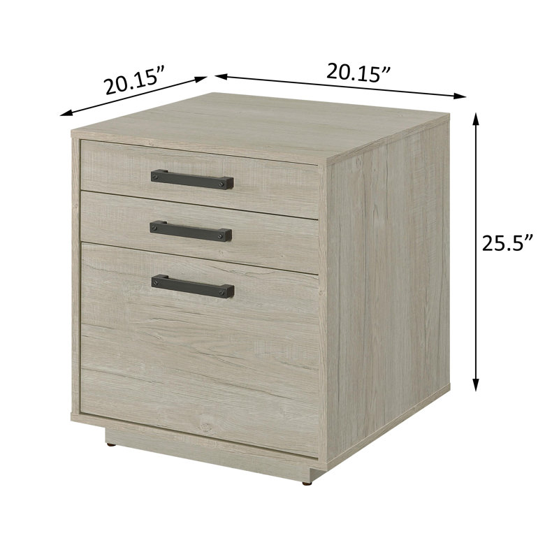 3-drawer Home Office File Cabinet Whitewashed Grey