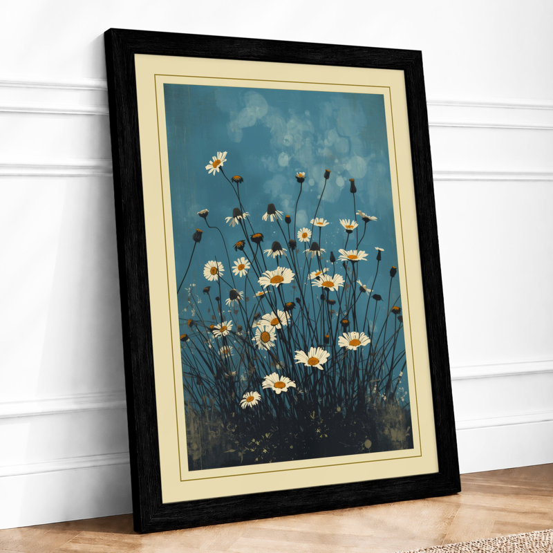 White Daisies Rising Botanical - Print, Black, A4 - 29.7 x 21.0 cm