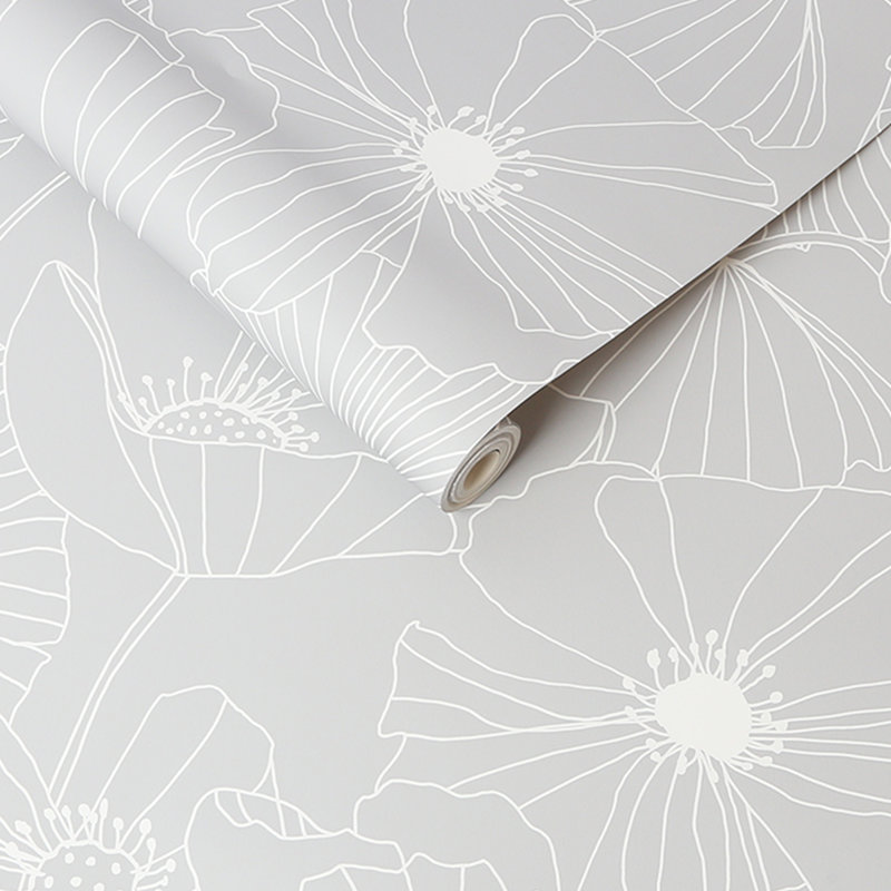 Fresco Linear Floral Grey Wallpaper