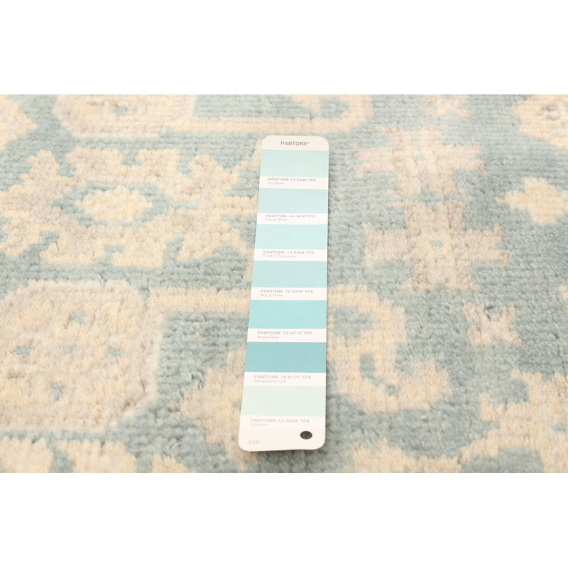 Tapis de couloir en laine de conception unique noué à la main New Age 2 pi 5 po x 7 pi 8 po Tapis décoratif turquoise/Ivoire