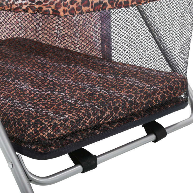 Leopard Print Folding Pet Stroller with Cup Holder