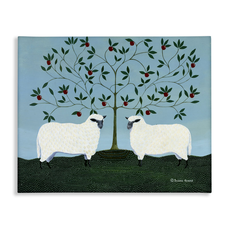 Toile symétrique de moutons du verger, conception par Susan Henke, H 16 po x l 20 po