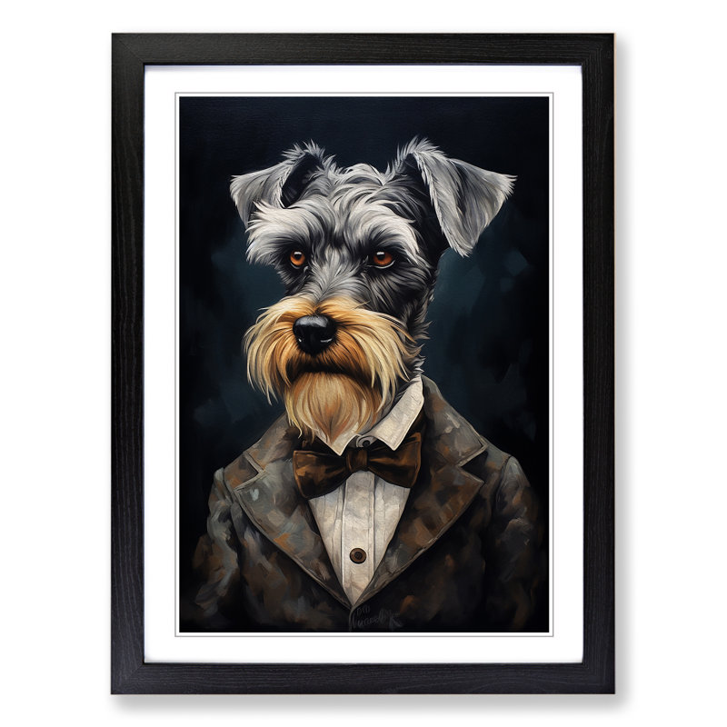 Schnauzer In A Suit No.3 - Single Picture Frame Print on Wood, 46cm H x 34cm W x 2cm D, Black 