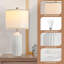 Ensemble de 2 lampes de table de style campagnard avec abat-jour en lin, corps en céramique de 25 pouces de hauteur à rayures verticales, comprenant une ampoule à intensité variable pour le salon et la chambre à coucher