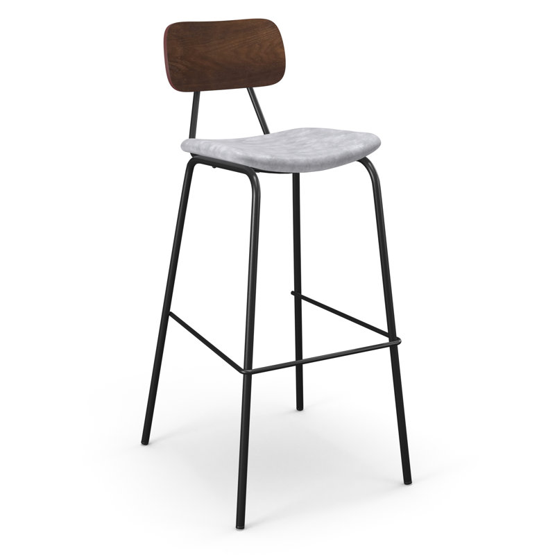 Tabouret de bar et de comptoir Buda, Tabouret de bar (siège d’une hauteur de 30 po), Gris, Noyer