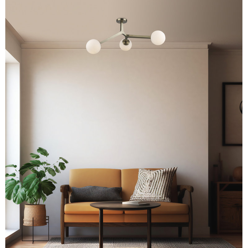 Amarula Glass Semi Flush Mount, Antique Gold