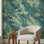 Papier peint abstrait vert avec feuilles tropicales