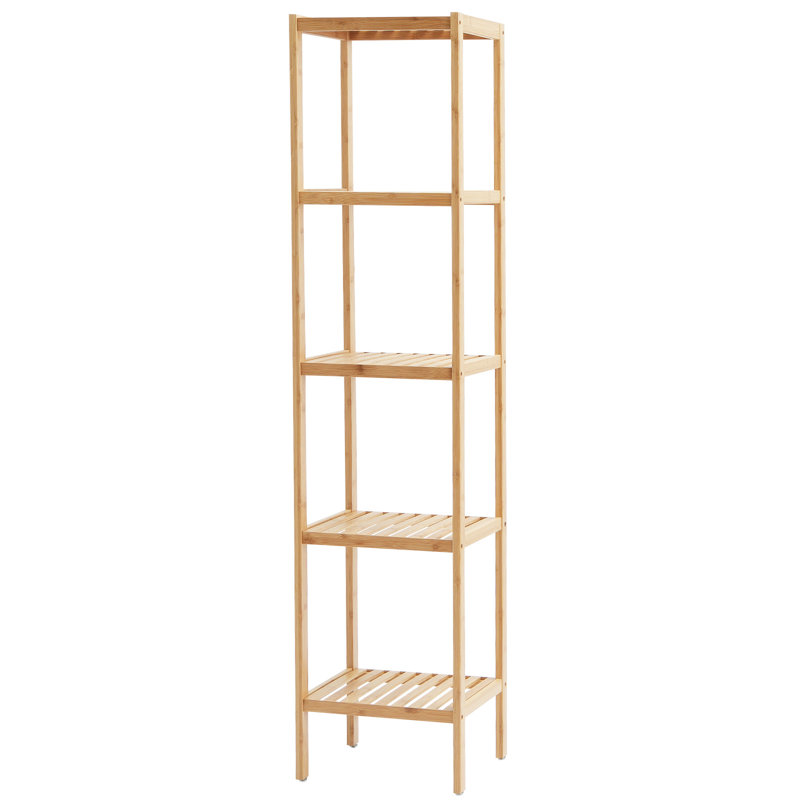 Natural Bamboo 5-Tier Corner Ladder Bookshelf