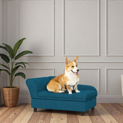 Lit pour chien surélevé avec espace de rangement et coussin moelleux pour animaux de compagnie de petite et moyenne taille