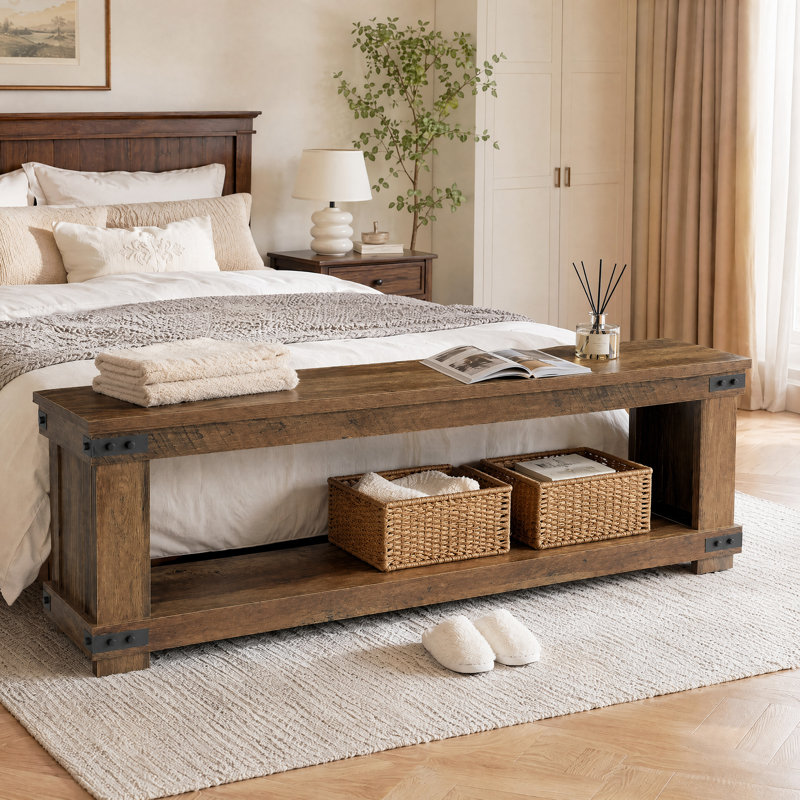 Upholstered Engineered Wood Bench with Shelves