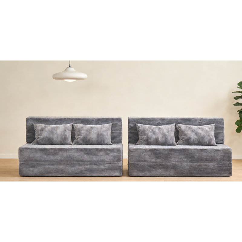 Boneless Convertible Sofa Chair, Foldable Floor Sofa Couch, Light Gray, 24" H x 78" W x 29.5" D