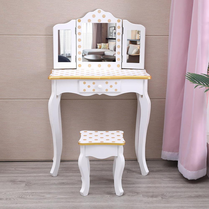 Ensemble coiffeuse avec Miroir pour enfants, Doré