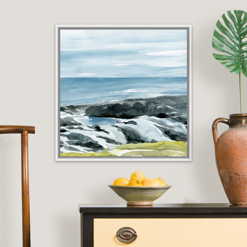 «Coastal Blue II» par Annie Warren, reproduction d'art sur toile, Cadre flottant blanc, H 26 po x l 26 po x P 1,75 po