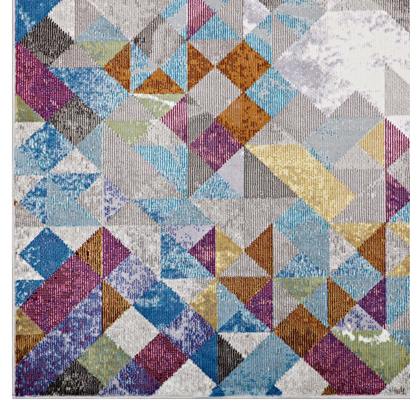 Modway Laleh ful Geometric Triangle Mosaic Area Rug, Rectangle 5'3" x 7'6"