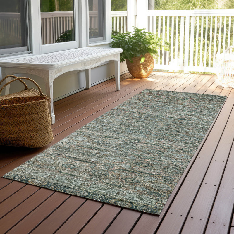 Teal Synthetic Washable Non-Slip Indoor/Outdoor Rug 27" x 90"