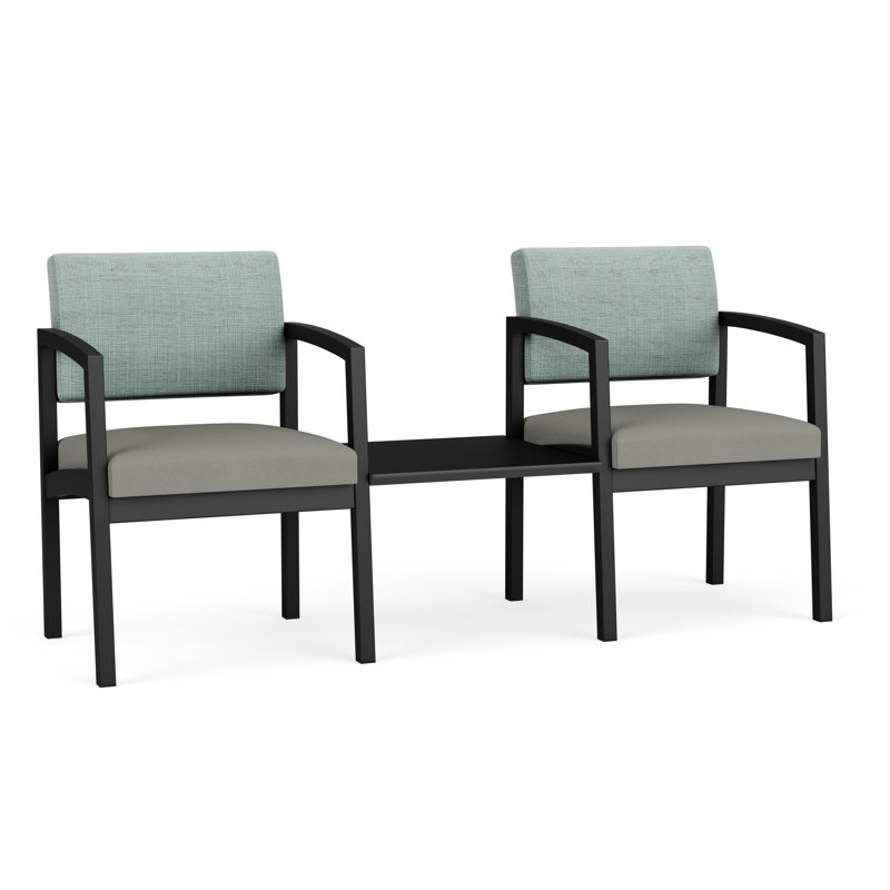 Structure en tandem 2 places avec table centrale Lenox, Noir, Midnight Black, Chambray Seafoam/Patriot Plus Dove