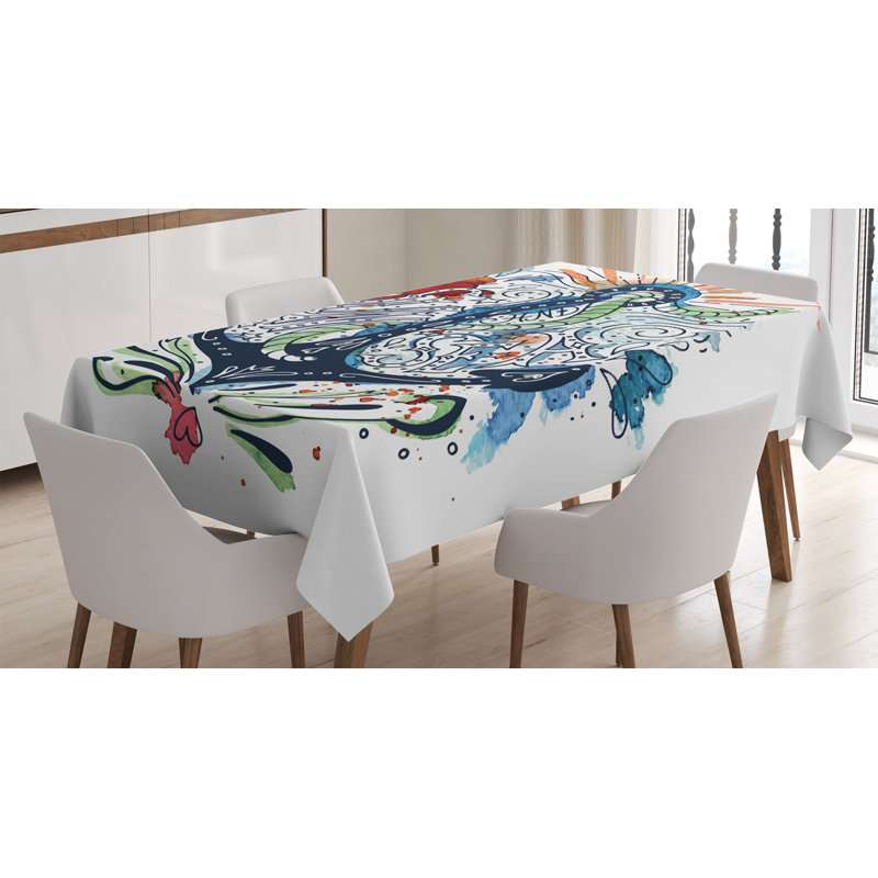 Ornate Ship Anchor Sun Heart Sea Lettering Mooring Tourists Naval Summer Design Tablecloth, 70" x 52"