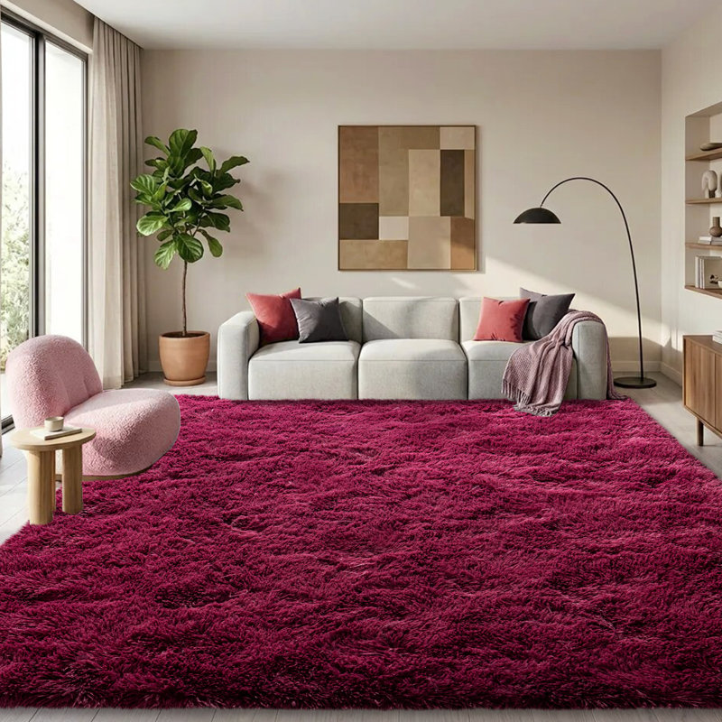 Solid Rug Soft Fluffy Red Indoor Area Rug for Living Room Bedroom Nursery Kids Room, Rectangle 8' x 10', Red