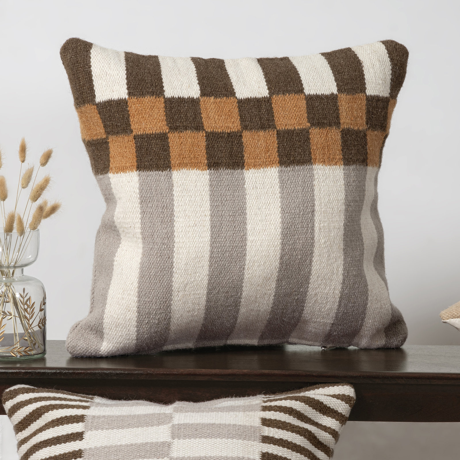 Atelier Contemporary Geometric Hand-Woven Throw Pillow, Pillow Cover Only - No Insert, Square 24"H x 24"W, Multi
