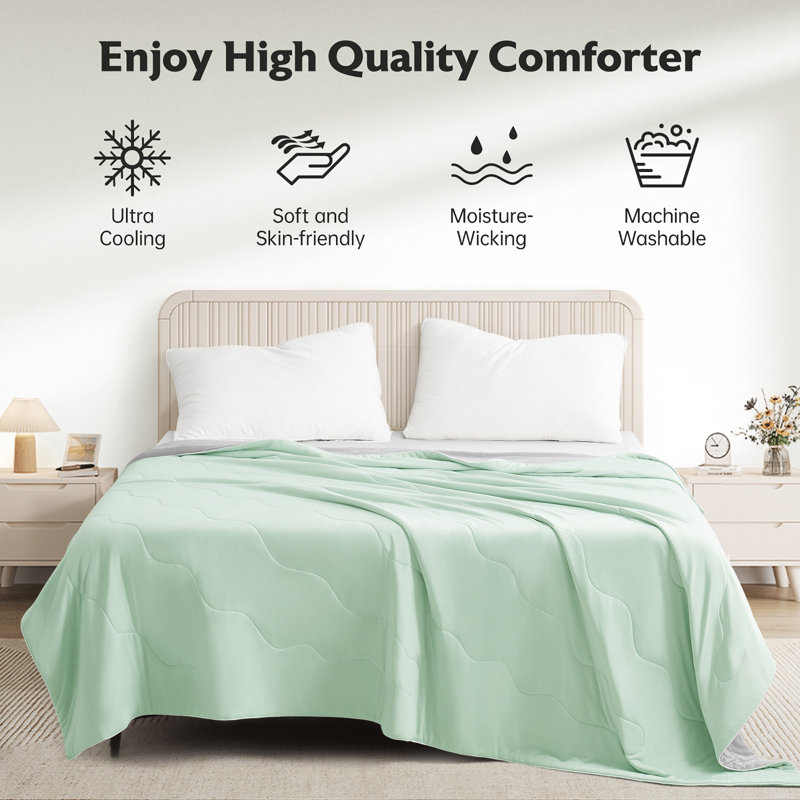 Double-Sided Cooling Comforter for Night Sweats Hot Sleepers, Machine Washable, Queen, Green