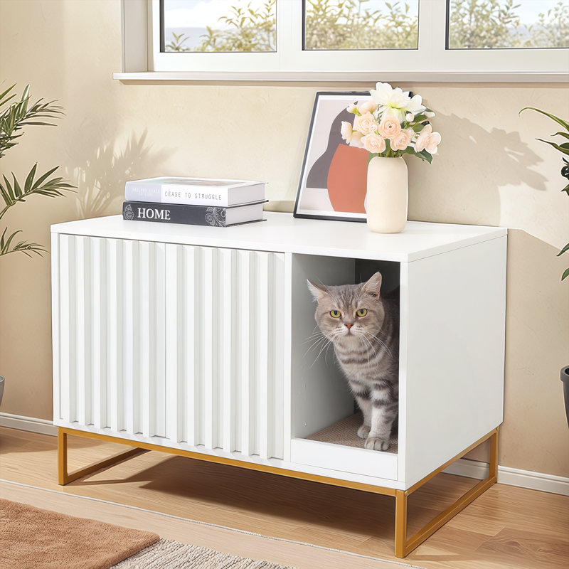 Enceinte de litière pour chat 32 po blanche moderne, Blanc