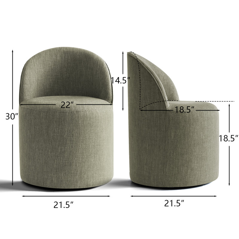Rolling Small Linen Upholstered Barrel Swivel Chair With Hidden Casters, Green